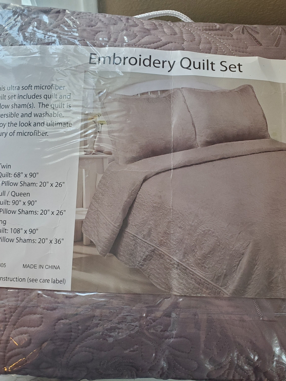Embroidered Quilt Set - Taupe King Size New In Packaging